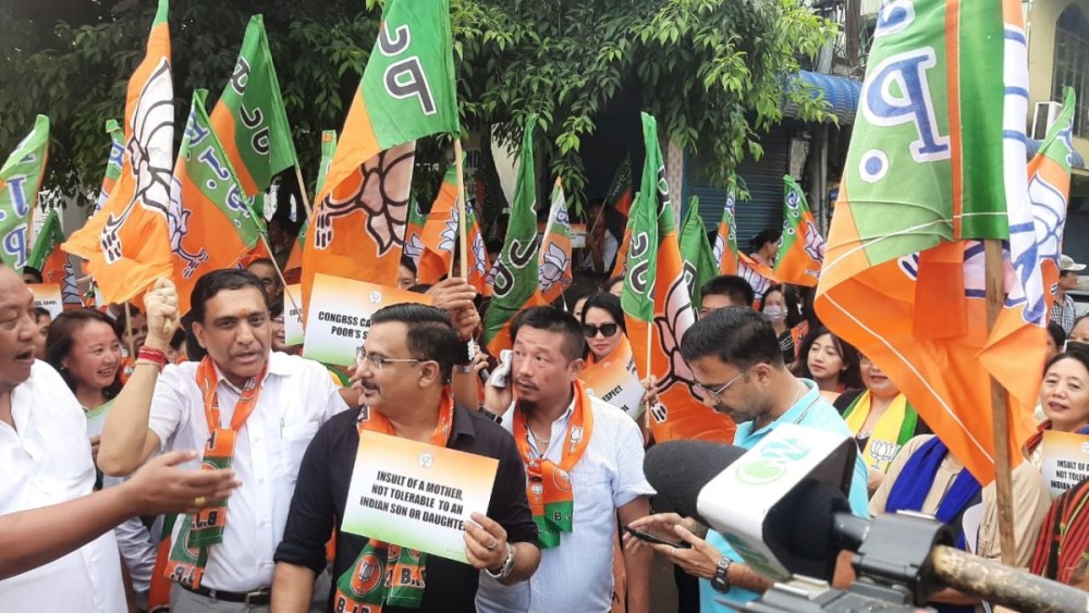 BJP workers at a protest rally organised by the BJP Mahila Morcha, Nagaland unit, in Dimapur on September 1 near the Congress Bhawan. (Morung Photo)